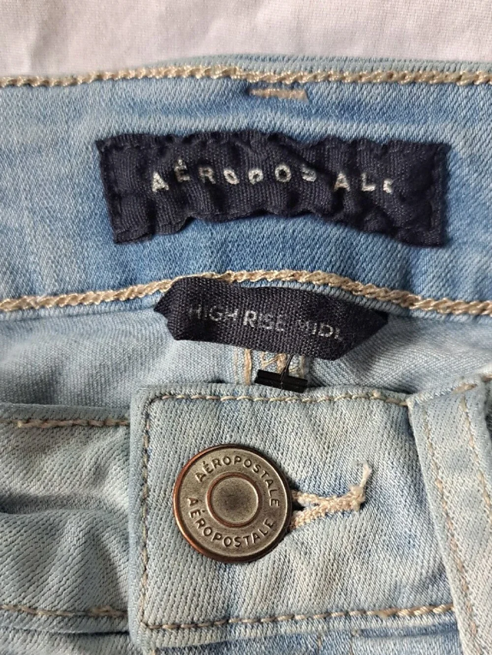 Aeropostale High Rise Midi Light Blue Denim Shorts Distressed Roll Hem Thrash 2